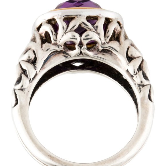 CHARLES KRYPELL DIAMOND 18K YELLOW GOLD & STERLING SILVER AMETHYST RING - Picture 6 of 8